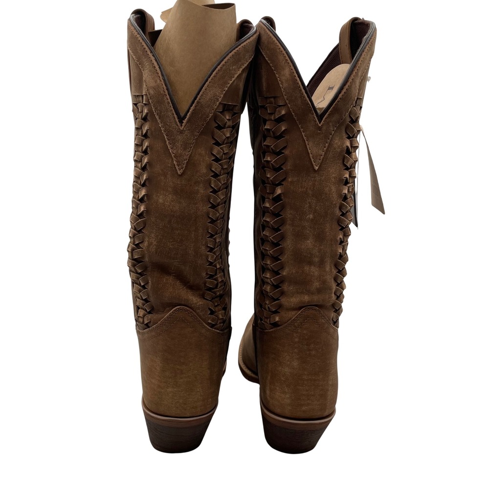 NEW $175 Laredo Ashlee Snip Toe Boots Tan Braided Leather Western Women 10 Brown - Picture 4 of 7